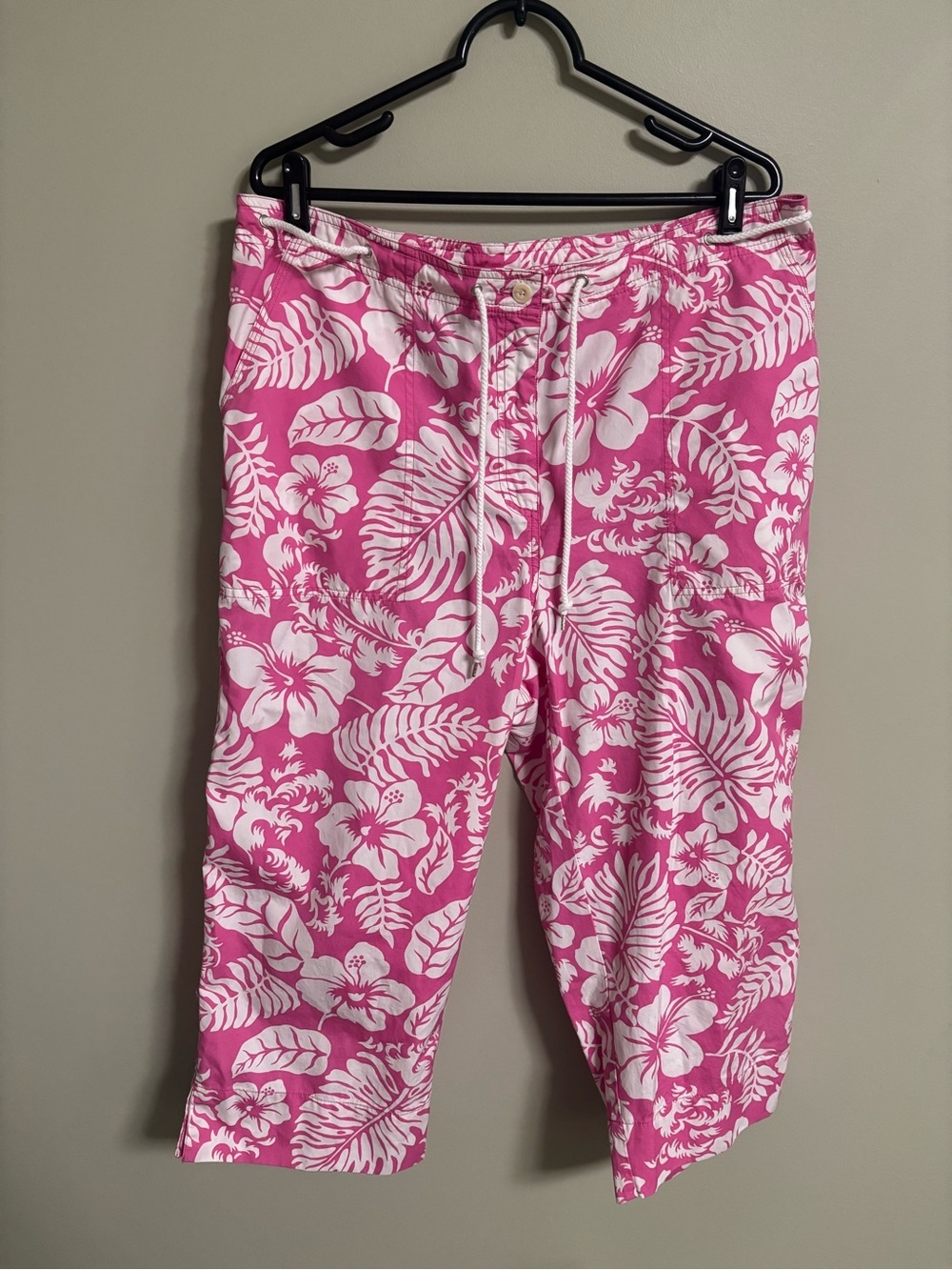 Ralph Lauren LRL Rope Belted Crop Casual Pants Pink Floral Womens Size 14W